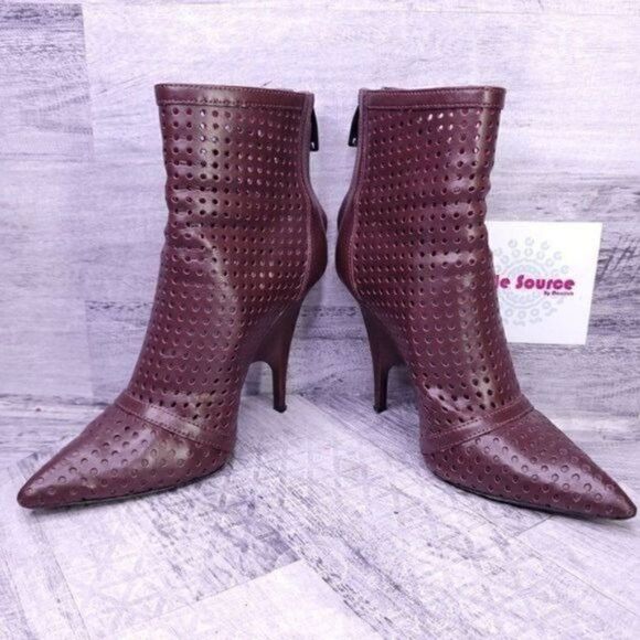 Alexander Wang Shelly Perforated Heeled Ankle Boot Burgundy Red 36.5 Women 6.5 - Picture 5 of 8